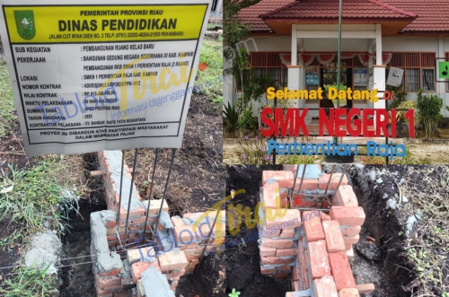 Dianggarkan 600 Juta Lebih, Fondasi Proyek RKB SMKN 1 Perhentian Raja Diduga Tidak Sesuai Aturan