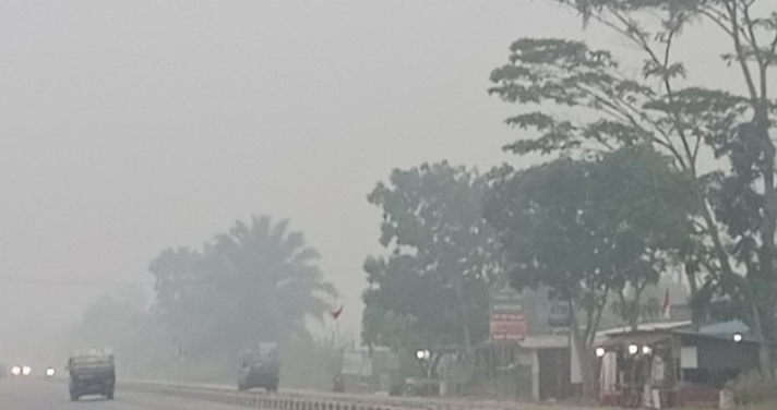 Pekanbaru Kembali Diselimuti Kabut Asap, Jalan Menuju Rimbo Panjang Berkabut Tebal