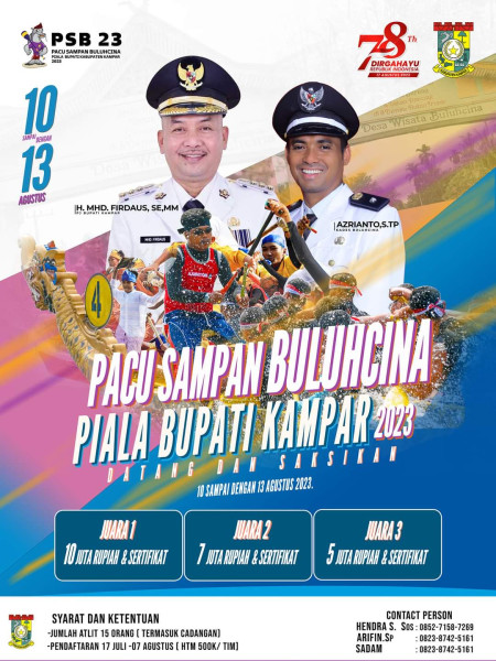 Event Pacu Sampan Buluh Cina Perebutkan Piala Bupati Kampar, Ayo Daftar dan Ramaikan Hadiah Puluhan Juta Menanti !